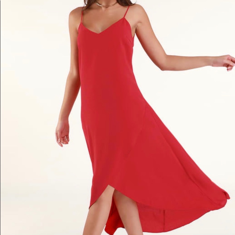 Red High-Low Maxi Dress - Picture 4 of 9